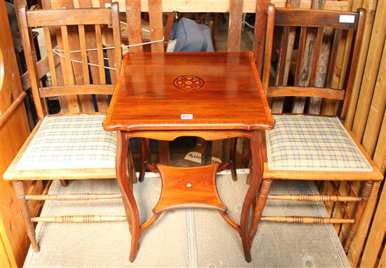 Inlaid occasional table & pr of chairs